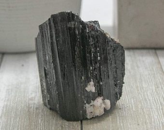Black Tourmaline Crystal, Rough Raw Tourmaline Chunk Log Tumble Palm Stone #A172