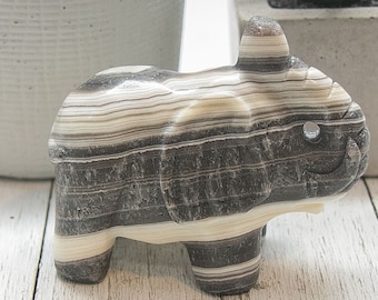 Large Zebra Calcite Elephant, Natural Mexico Phantom Calcite Crystal Carving #ZCEC88