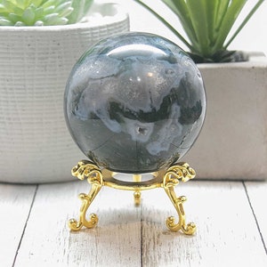 Large Moss Agate Sphere, Natural 60mm Green Blue Chalcedony Sugar Druzy Crystal Stone #HMAS208
