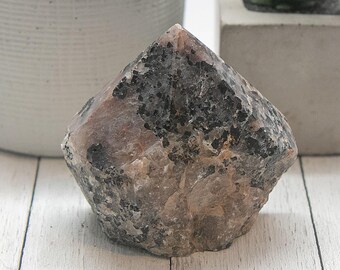 Black Tourmaline in Quartz Rough Point, Natural Tourmaline Tower Crystal Cut Base Stone #BTQRP125