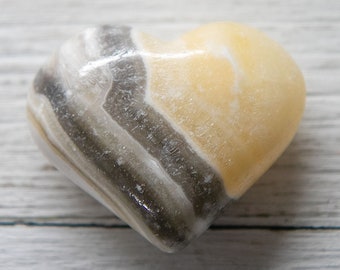 Zebra Calcite Heart, Natural Mexico Black White Banded Phantom Calcite Sugar Druzy Puffy Heart Crystal #ZCHP482