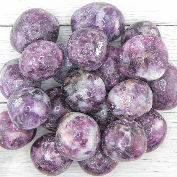 Gem Lepidolite Tumble Stone, HQ Natural Gemmy Purple Mica in Albite Polished Tumbles, Small Pocket Tumbled Stone Crystal