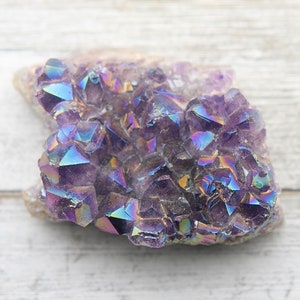 Aura Amethyst Cluster, Natural Brazil Rough Rainbow Purple Angel Titanium Quartz Crystal Stone #AARC332