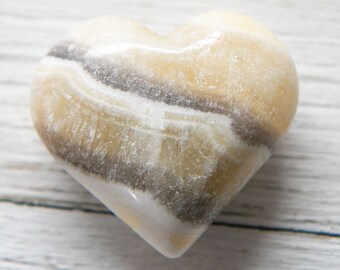 Zebra Calcite Heart, Natural Mexico Black White Banded Phantom Calcite Sugar Druzy Puffy Heart Crystal #ZCHP485