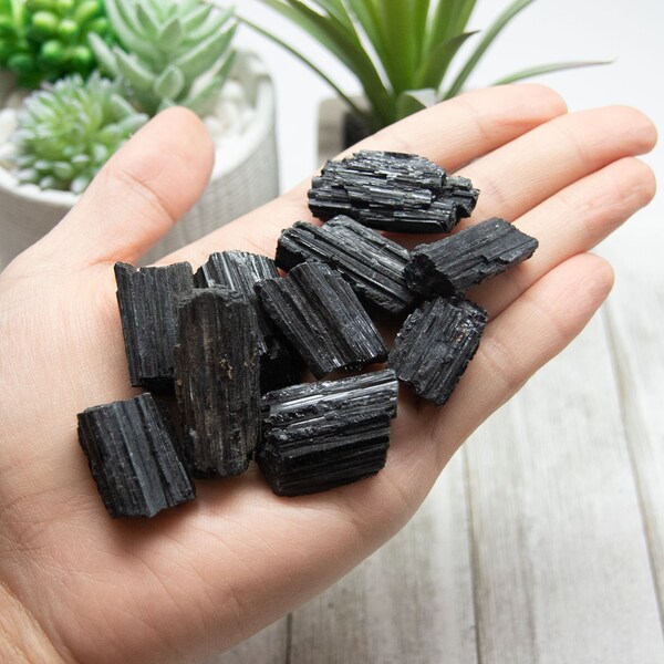 AAA Black Tourmaline Crystal, HQ Small Raw Rough Tourmaline Chunk Log Specimens