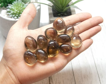 Natural Citrine Tumbled Stone, Natural Yellow Zambia Smoky Citrine Pocket Polished Palm Tumble Square Crystal Stone