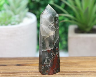 African Bloodstone Tower, Natural Red Green Chalcedony Jasper, Raw Rough Hematite Crystal Stone #ABST421