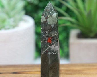 African Bloodstone Tower, Natural Red Green Chalcedony Jasper, Raw Rough Hematite Crystal Stone #ABST435