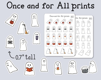 Mini Ghost Sticker Sheet Halloween Hand Drawn Decorative Stickers for Scrapbook Bullet Journal and Planners