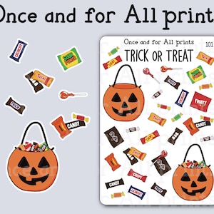 Trick or Treat Halloween Candy Sticker Sheet Decorative Scrapbook Bullet Journal and Planner Stickers
