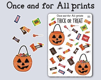 Trick or Treat Halloween Candy Sticker Sheet Decorative Scrapbook Bullet Journal and Planner Stickers