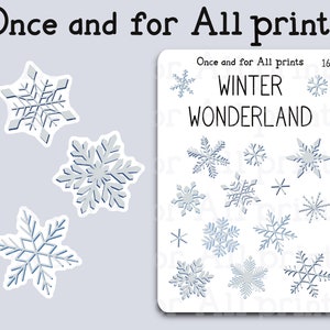 Snowflake Sticker Sheet Winter Wonderland Icy Blue Snowflakes Hand Drawn Scrapbook Decorative Bullet Journal and Planner Stickers