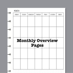 Monthly Overview Printed and Punched Discbound Planner Pages fits Big Classic Mini Discbound Planners