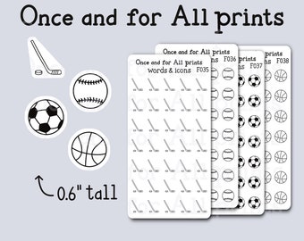 Sports Icon Sticker Sheet: Hockey Baseball Soccer Basketball Hand Drawn Planner Stickers