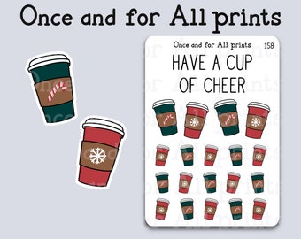 Christmas Cup of Hot Chocolate Cocoa Coffee Hand Drawn Decorative Scrapbook Bullet Journal and Planner Stickers