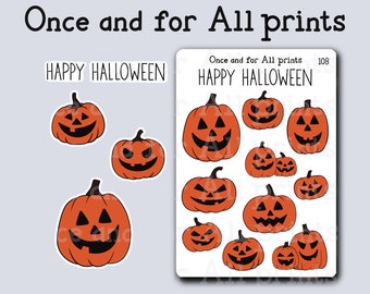 Halloween Sticker Sheet Pumpkins Jack-O-Lantern Stickers Fall Hand Drawn Decorative Scrapbook Bullet Journal and Planner Stickers