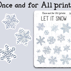 Snowflake Sticker Sheet Winter Let It Snow Icy Blue Snowflakes Hand Drawn Decorative Bullet Journal and Planner Stickers