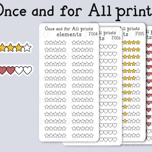 Five 5 Star and Heart Book Reading Movie TV Show Review Rating Tracker Functional Hand Drawn Decorative Bullet Journal and Planner Stickers