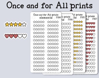 Five 5 Star and Heart Book Reading Movie TV Show Review Rating Tracker Functional Hand Drawn Decorative Bullet Journal and Planner Stickers