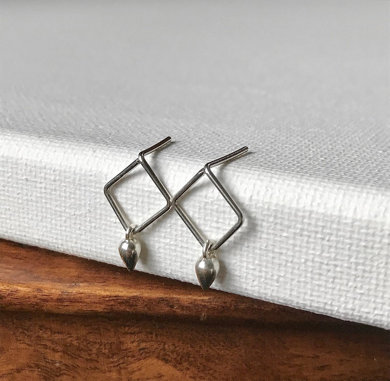 Sterling Silver Open Diamond Shaped Stud Earrings Geometric and Minimalist Jewelry Gift for Her