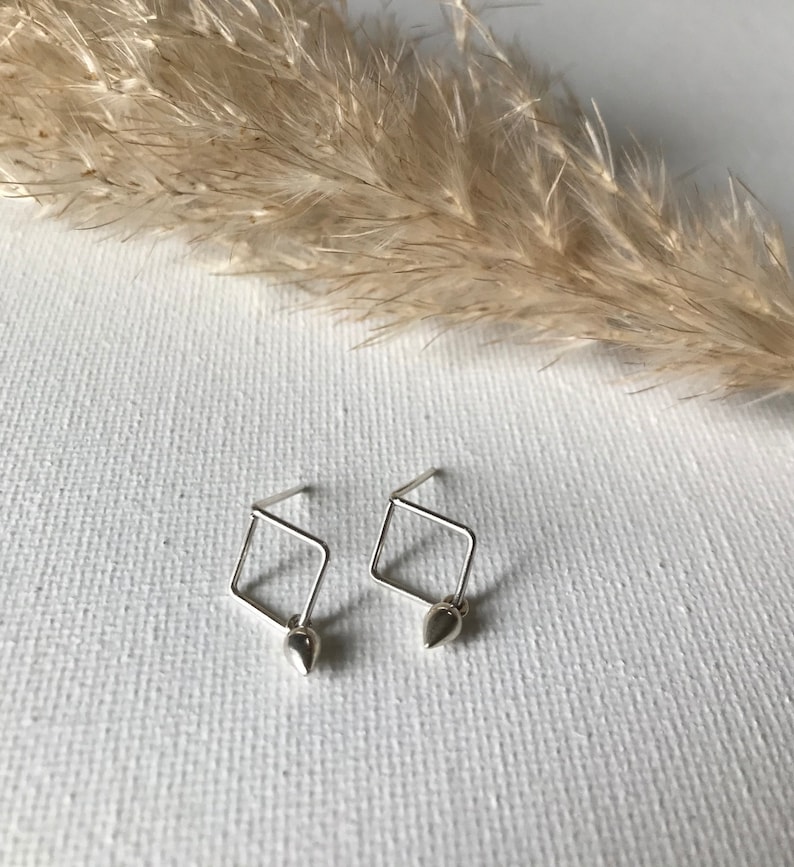 Sterling Silver Open Diamond Shaped Stud Earrings Geometric and Minimalist Jewelry Gift for Her