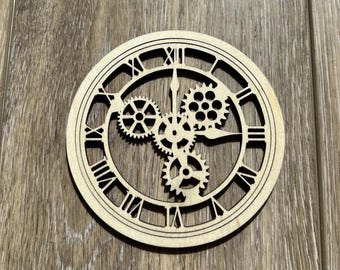 Unfinished Wood Gear Clock, Unfinished Wooden Gear Clock, Unfinished Wood Steampunk Gear Clock, Laser Cut Unfinished Gear Clock
