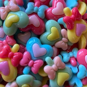 Heart With Bow Flat Back Cabochons
