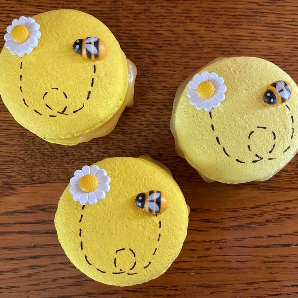 Fake Honey Bee Macaron, Bee Macaron, Honey Macaron, Macaroon, Macaron, Yellow Macaron, Bee Decor, Tiered Tray, Coffee Bar, Kitchen Decor