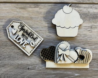 DIY Unfinished Wood Valentine Cupcake and Candy Interchangeable Cutting Board Insert, DIY Unfinished Valentine Interchangeable Insert