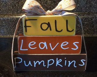 Fall Leaves Pumpkins Wood Stacking Blocks, Fall Leaves Pumpkins Decor, Fall Blocks, Fall Decor, Holiday Decor, Holiday Wood Stacking Blocks