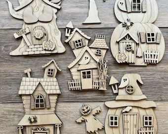 DIY Unfinished Spooky House Shelf Sitter, Unfinished Halloween Shelf Sitter House, Pumpkin House Shelf Sitter, DIY Spooky Pumpkin Decor