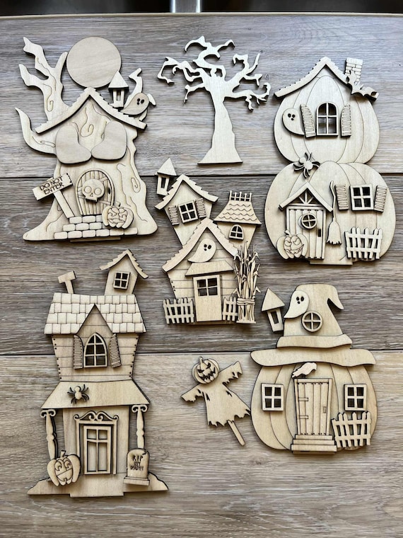 DIY Unfinished Spooky House Shelf Sitter, Unfinished Halloween Shelf Sitter House, Pumpkin House Shelf Sitter, DIY Spooky Pumpkin Decor