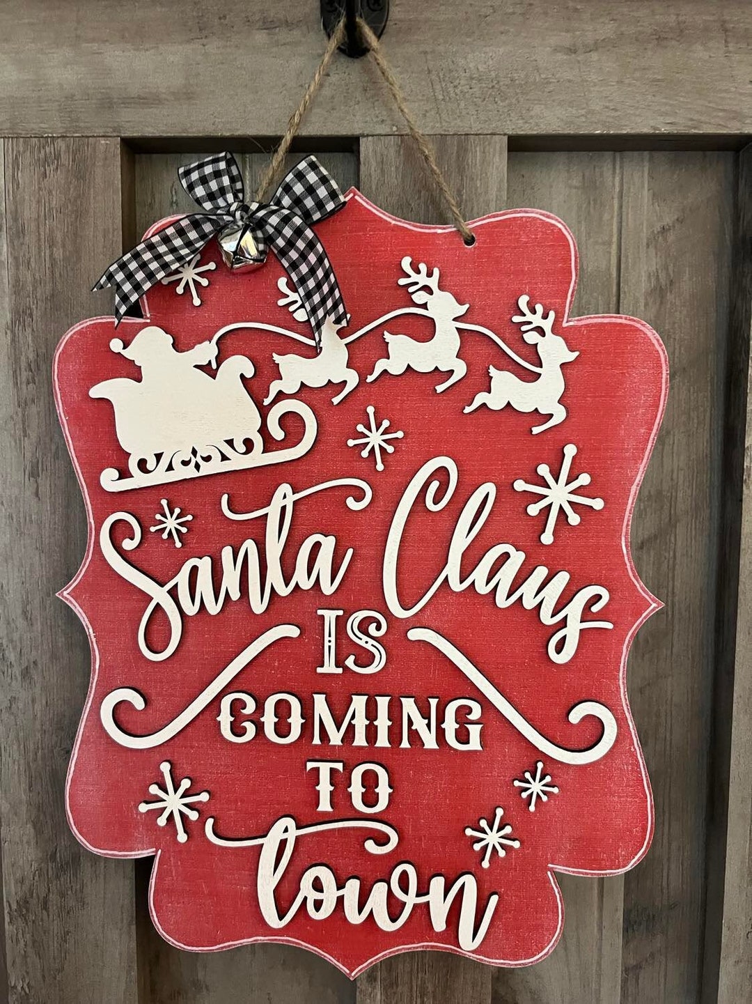 Finished Santa Claus is Coming to Town Door Hanger, Santa Claus Wreath