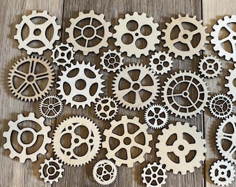Unfinished Wood Gears, Unfinished Wooden Gears, Unfinished Wood Steampunk Gears, Laser Cut Unfinished Gears, Steampunk Wooden Gears, Cogs