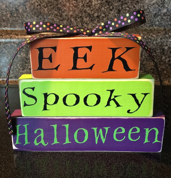 EEK Spooky Halloween Wood Stacking Blocks, Halloween Stacking Blocks, Halloween Blocks, Halloween Decor, Wooden Decor, Tier Tray Decor