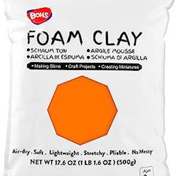BOHS Orange Foam Clay, BOHS Orange Foam Moldeling Clay, BOHS Orange Air Dry Clay, Orange Air Dry Clay, Orange Foam Air Dry Clay, Orange Clay