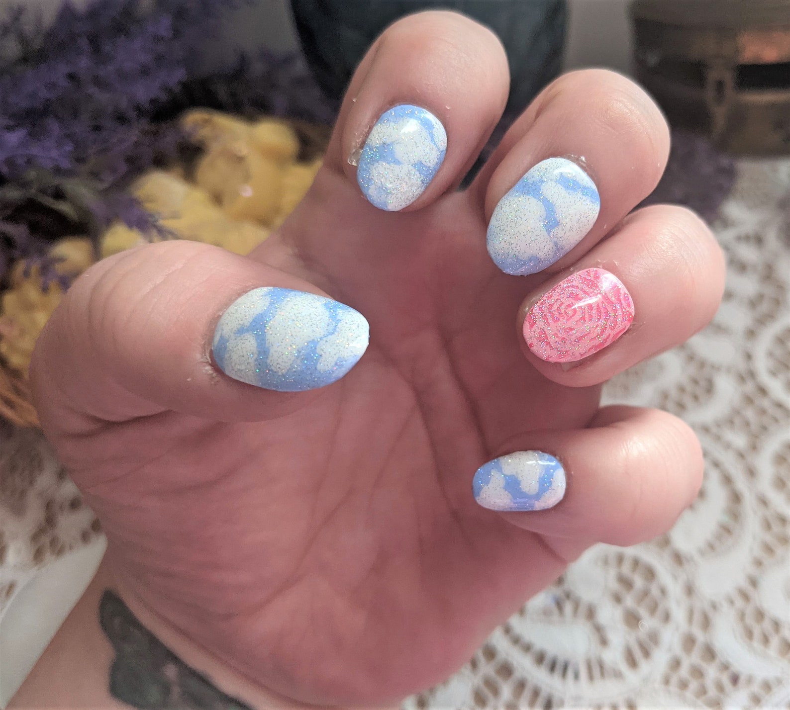 Cloudy Dayz Nail Set / Hand paintedGlue On Press on nails / Etsy