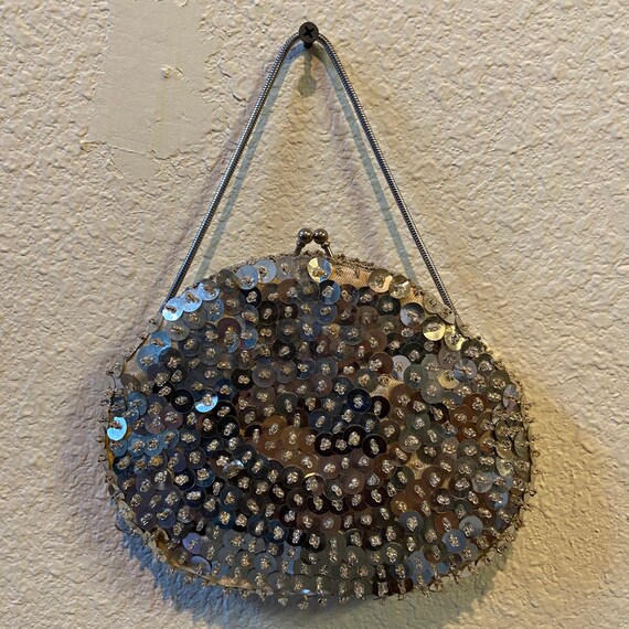 Silver Sequin Beaded Handbag - image 2