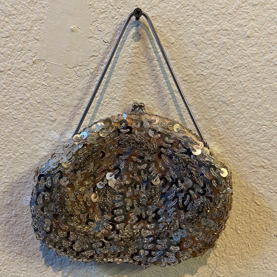 Silver Sequin Beaded Handbag