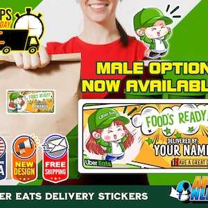 Personalized Uber Eats Labels - Delivery FUN Stickers - Food Delivery - Chibi Cartoon - 010