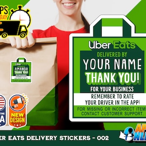 Personalisierte Uber Eats Etiketten - Versandtasche Shaped Stickers - Food Delivery - UE-002