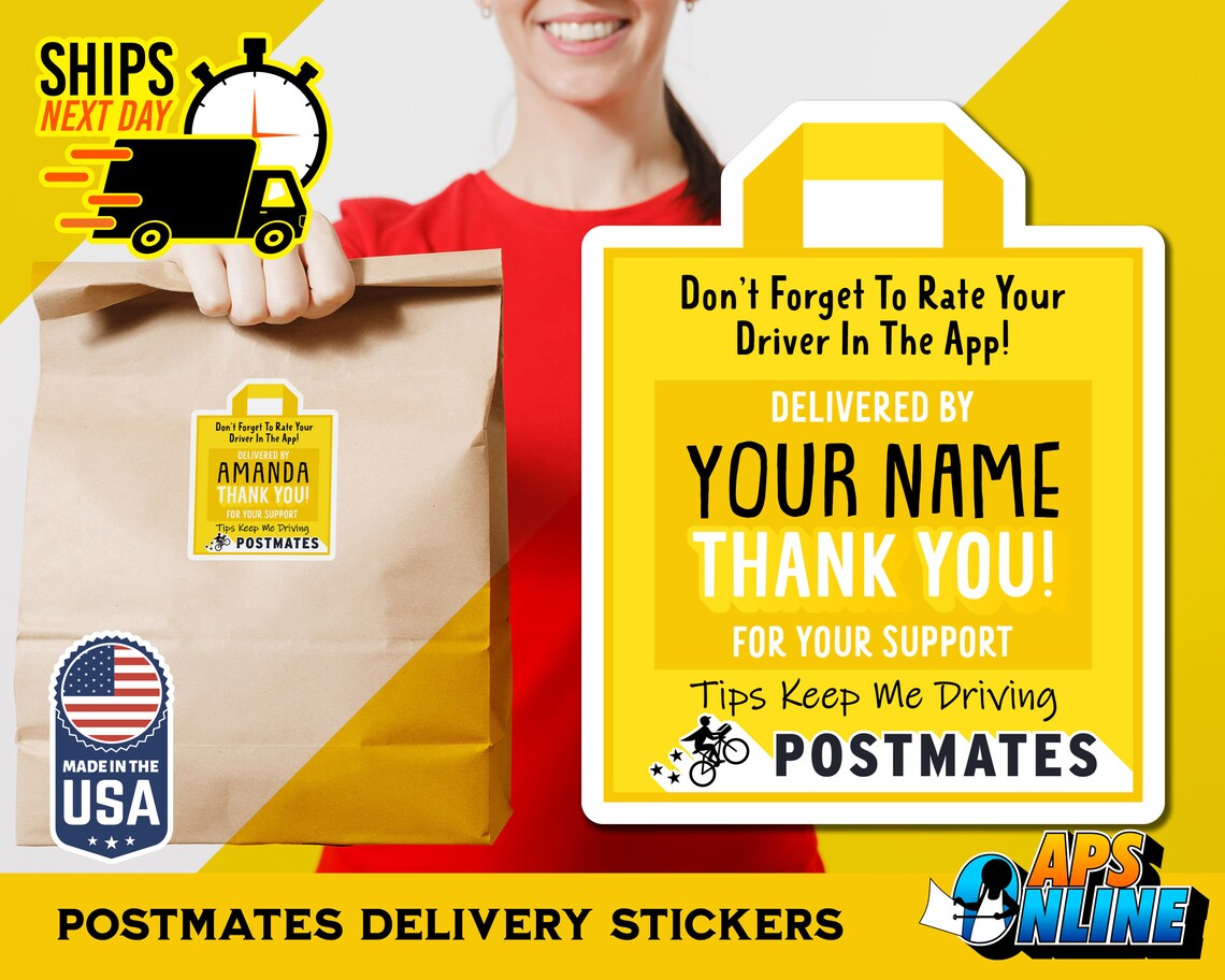 Personalized Postmates Labels Delivery Bag Shaped Stickers Etsy