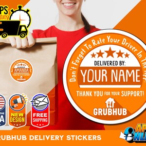 パーソナライズされた GrubHub ラベル - 配達サークル ステッカー - 食品配達