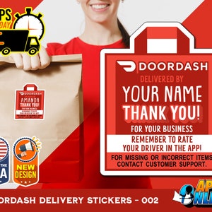 Personalized DoorDash Labels - Delivery Bag Shaped Stickers - Food Delivery - DD-002