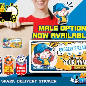 Personalized Spark Labels - Delivery FUN Stickers - Food Delivery - Chibi Cartoon - 010