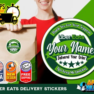 Personalisierte Uber Eats Etiketten - Lieferkreis Aufkleber - Lieferung von Lebensmitteln