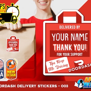 Personalized DoorDash Labels - Delivery Bag Shaped Stickers - Food Delivery - DD-003