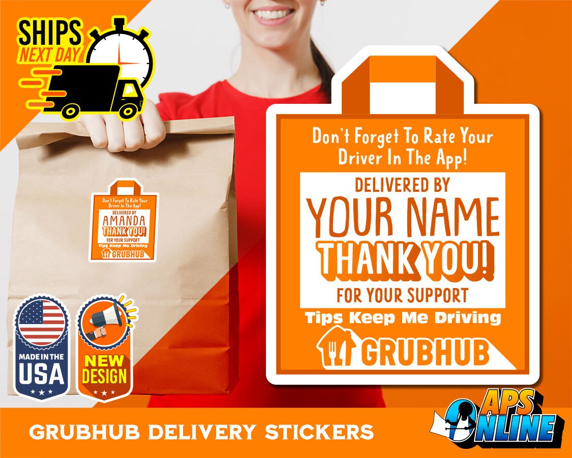 Personalized GrubHub Labels - Delivery Bag Shaped Stickers - Food Delivery