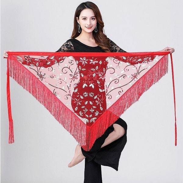 Gold Coin Trim Belly Dance Hip Scarf Skirt With Coins & Sequins – Waist Wrap Tassel Fringe For Performances Belly Dance Costume Egypt - Foto 6