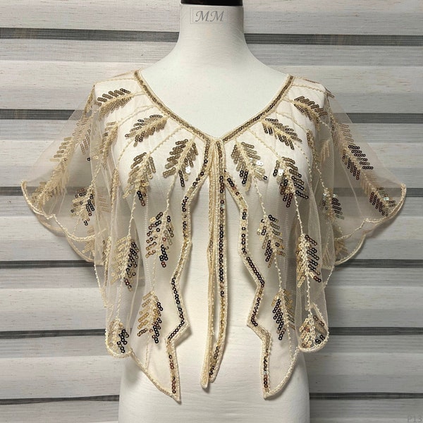 Femmes des années 1920 fête vintage paillettes perlées Gatsby mariage mariée soirée cape châle boléro cape Capelet Wrap clapet